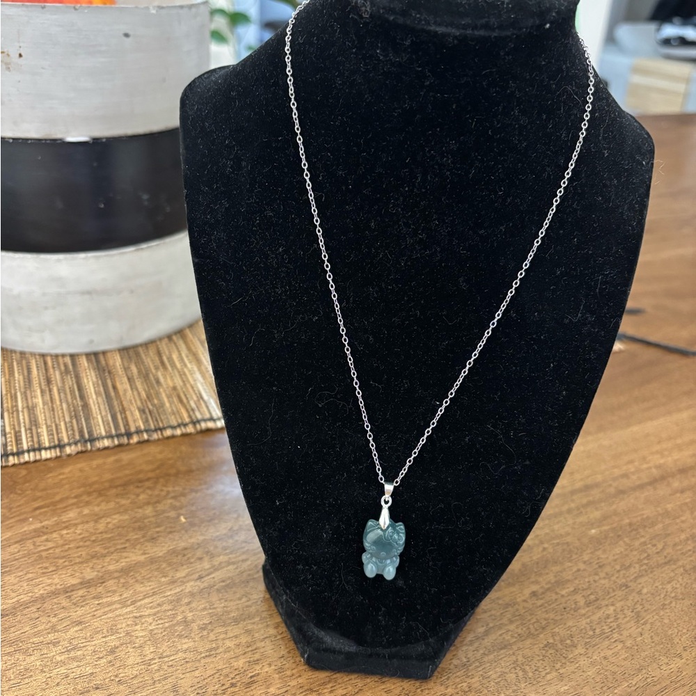 Hello Kitty Jade Pendant with 18” stainless steel chain
